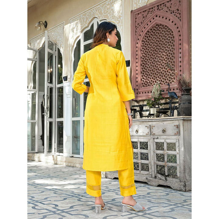 Yufta Women Mustard Patchwork Kurta Pants (Set of 2)