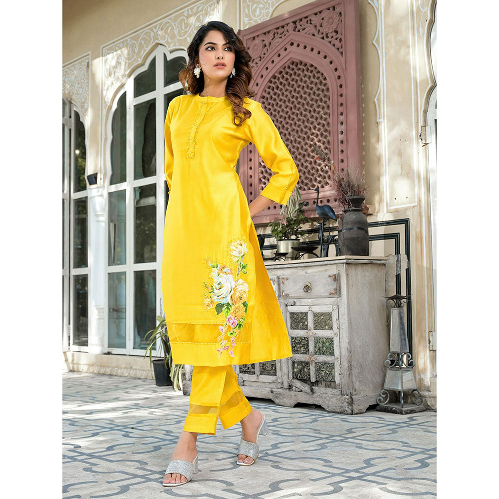 Yufta Women Mustard Patchwork Kurta Pants (Set of 2)