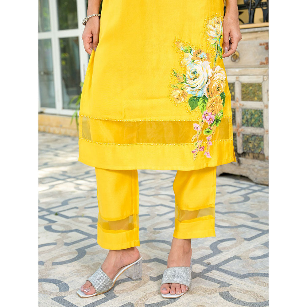 Yufta Women Mustard Patchwork Kurta Pants (Set of 2)