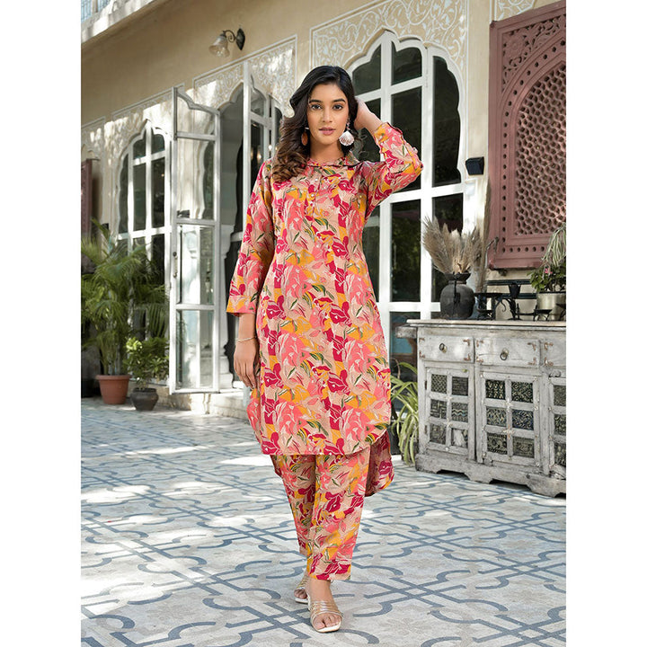 Yufta Women Pink Silk Blend Ethnic Motifs Shirt Collar Co-Ord (Set of 2)