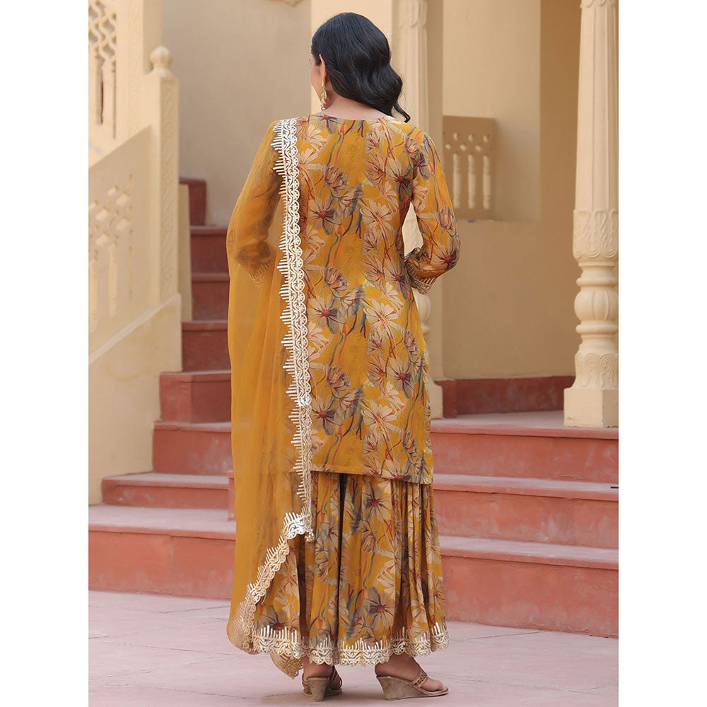 Yufta Mustard Pure Chinon Kurta Dupatta with Gota Work Detailing and Cotton Lining (Set of 3)