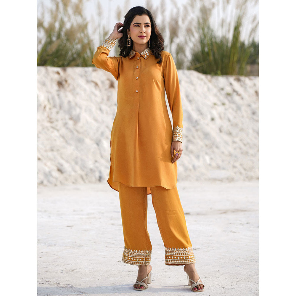 Yufta Mustard Woven Design Co-Ord with Gota Detailing (Set of 2)