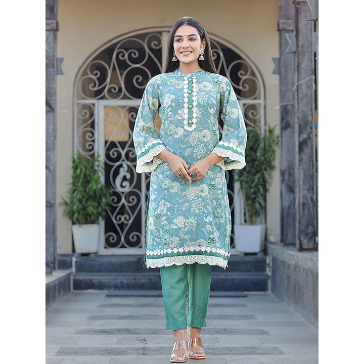 Yufta Sea Green Pure silk Co-ord with Thread Work (Set of 2)