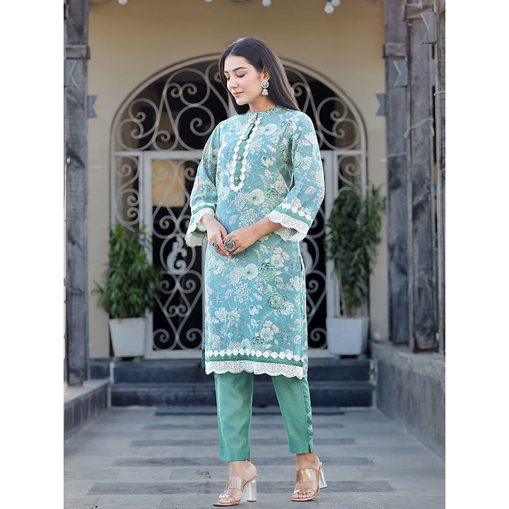 Yufta Sea Green Pure silk Co-ord with Thread Work (Set of 2)