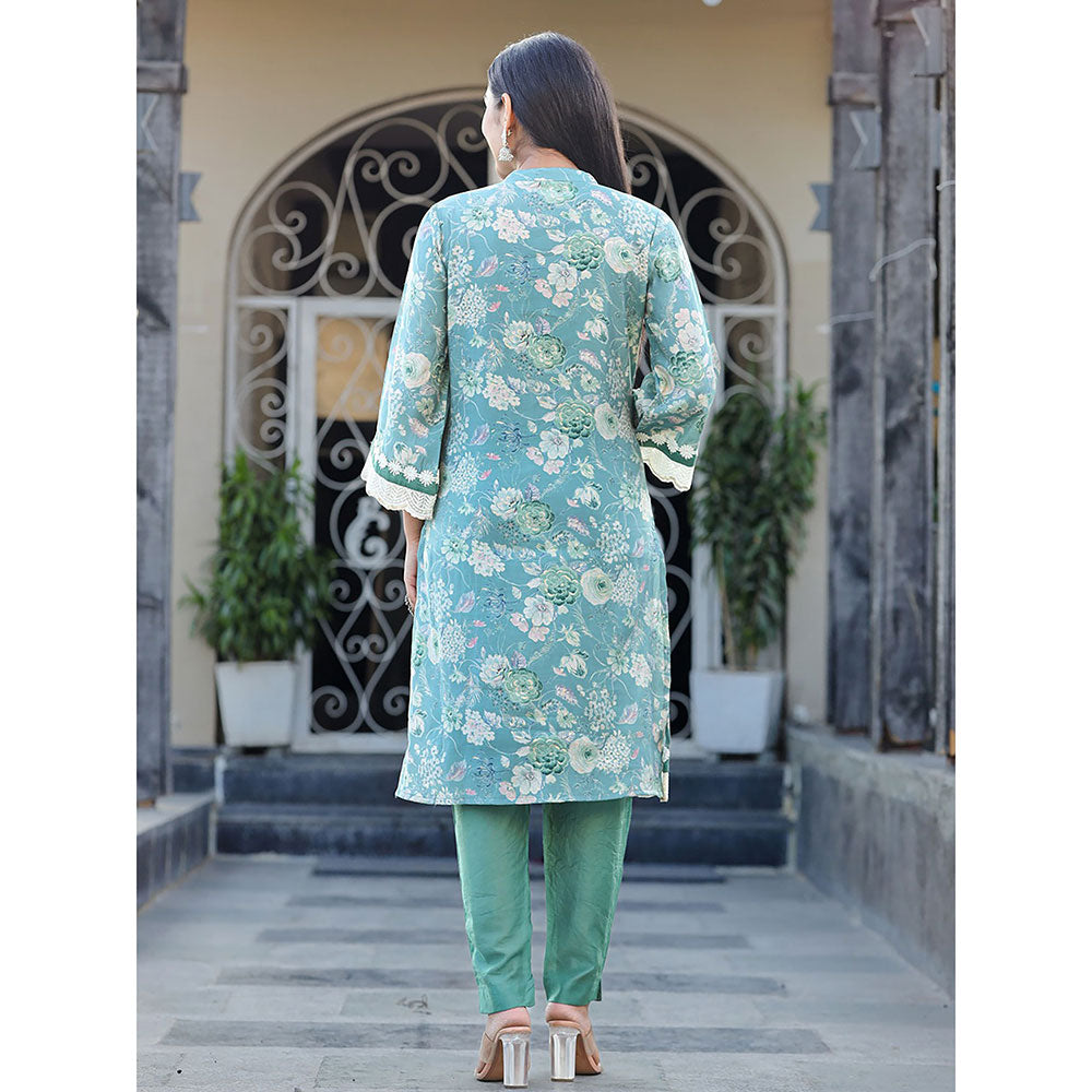 Yufta Sea Green Pure silk Co-ord with Thread Work (Set of 2)