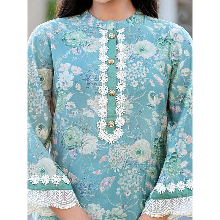 Yufta Sea Green Pure silk Co-ord with Thread Work (Set of 2)