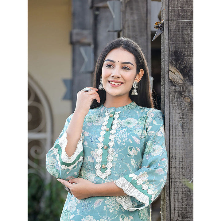 Yufta Sea Green Pure silk Co-ord with Thread Work (Set of 2)