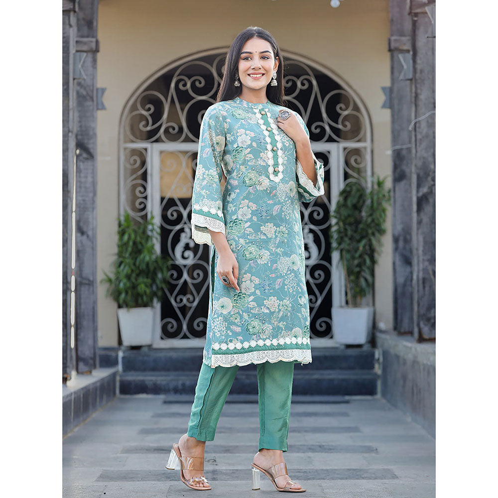 Yufta Sea Green Pure silk Co-ord with Thread Work (Set of 2)