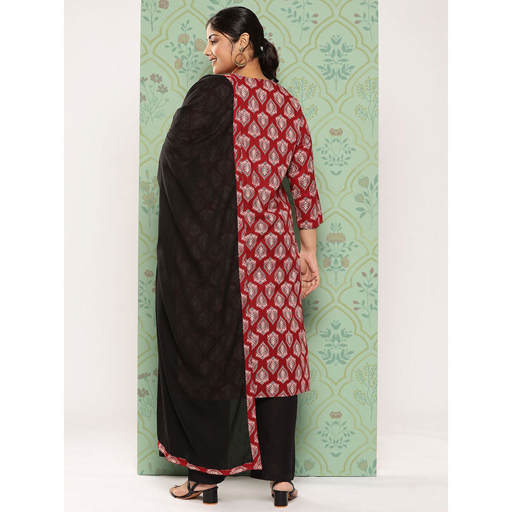 Red Zari Work Plus Size Kurta Trouser And Dupatta Set