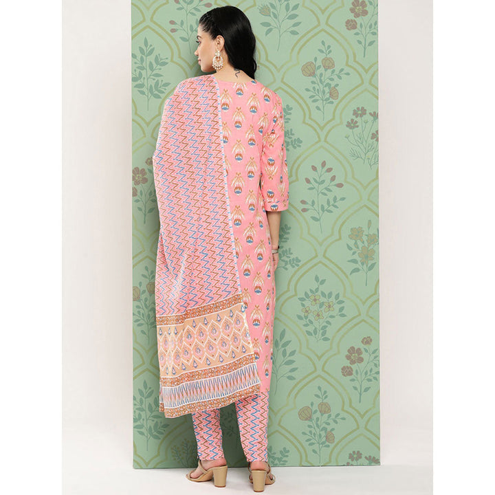 Peach cotton printed kurta dupatta set