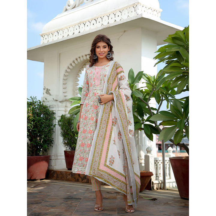 Women Grey Thread_Work Anarkali Kurta with Trouser & Dupatta