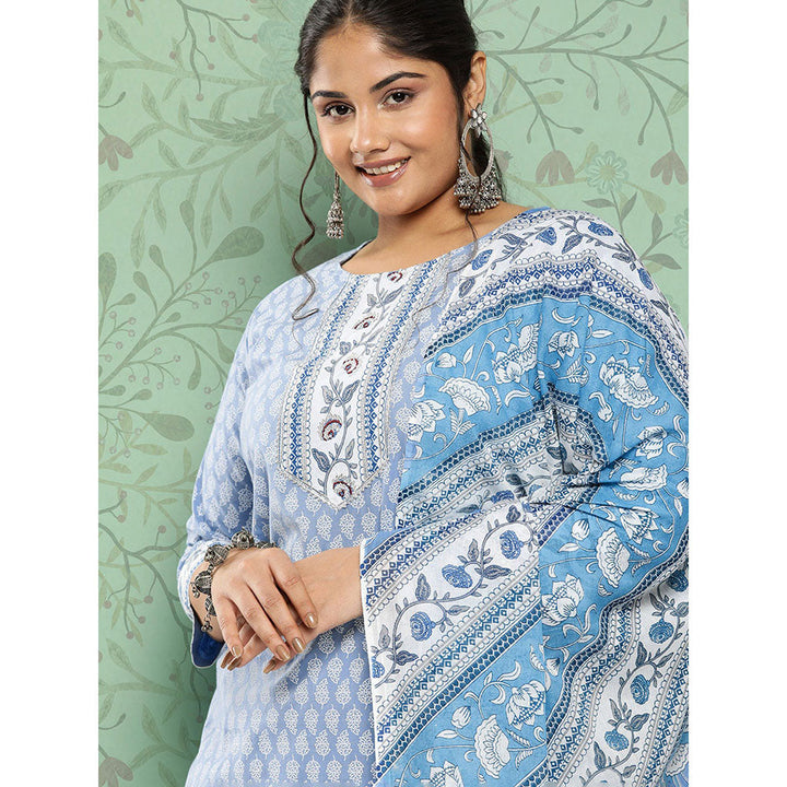 Women Blue Paisley Straight Kurta Trouser And Dupatta Set