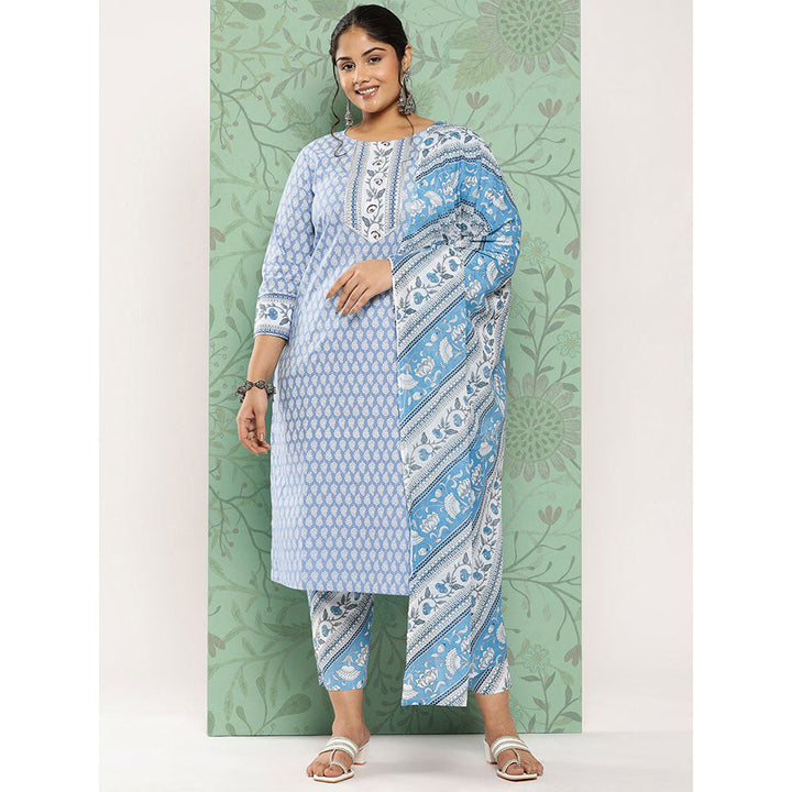 Women Blue Paisley Straight Kurta Trouser And Dupatta Set