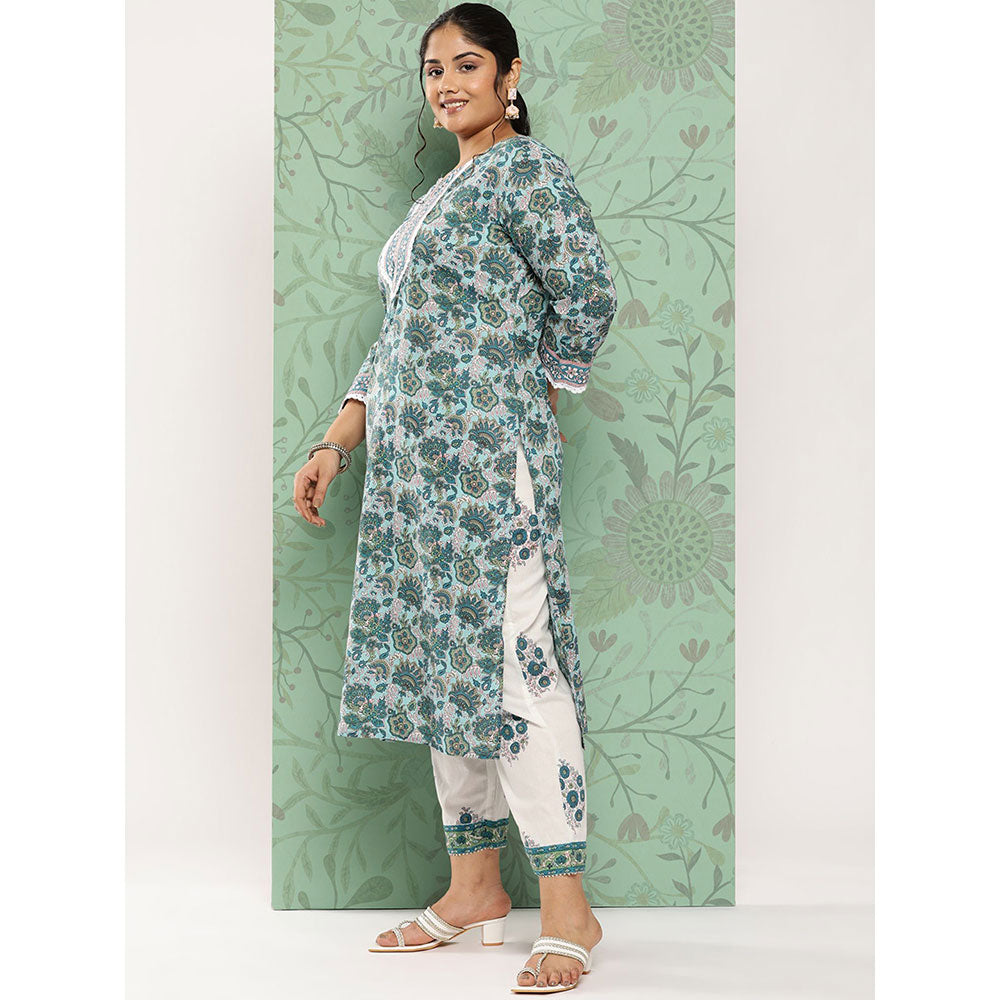 Green Hand Block Printed Kurta with Trouser and Dupatta