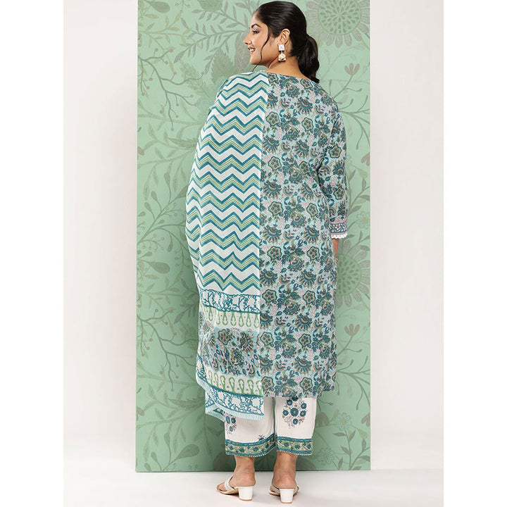 Green Hand Block Printed Kurta with Trouser and Dupatta