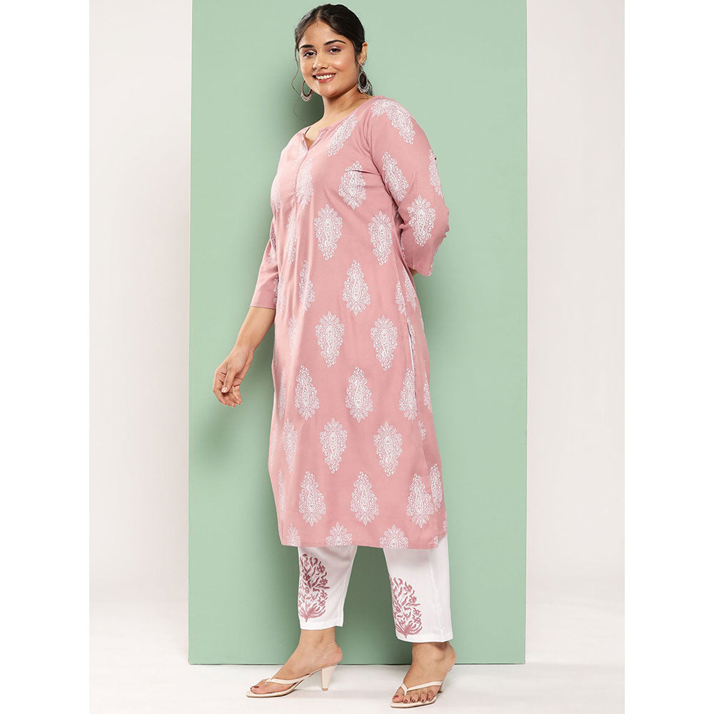 Mauve Block Print Kurta with Palazzos with dupatta