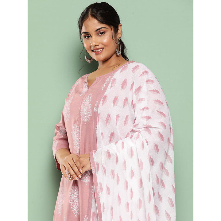 Mauve Block Print Kurta with Palazzos with dupatta