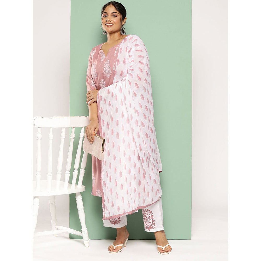 Mauve Block Print Kurta with Palazzos with dupatta