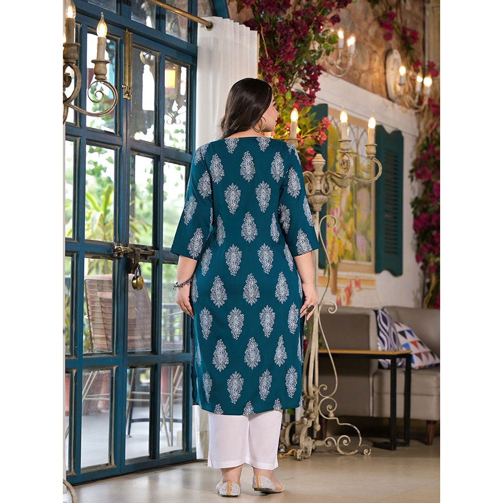 Teal Green Block Print Kurta with Palazzos with dupatta