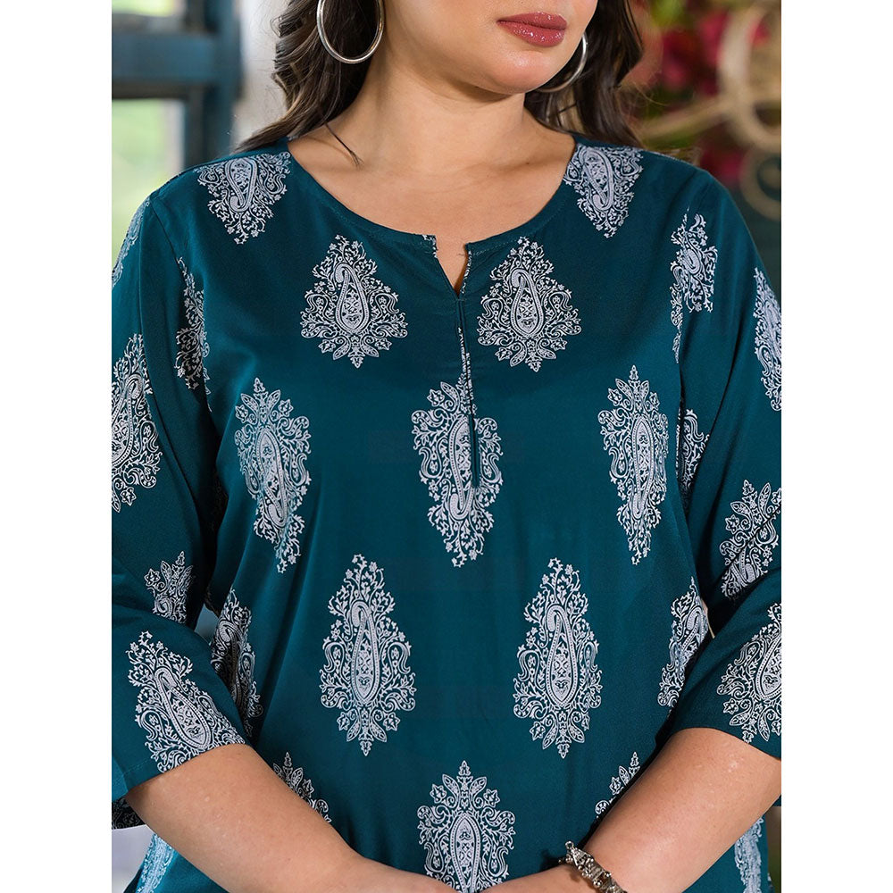 Teal Green Block Print Kurta with Palazzos with dupatta