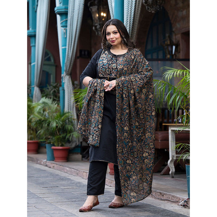 Women Black patch work Kurta with Palazzo & Dupatta