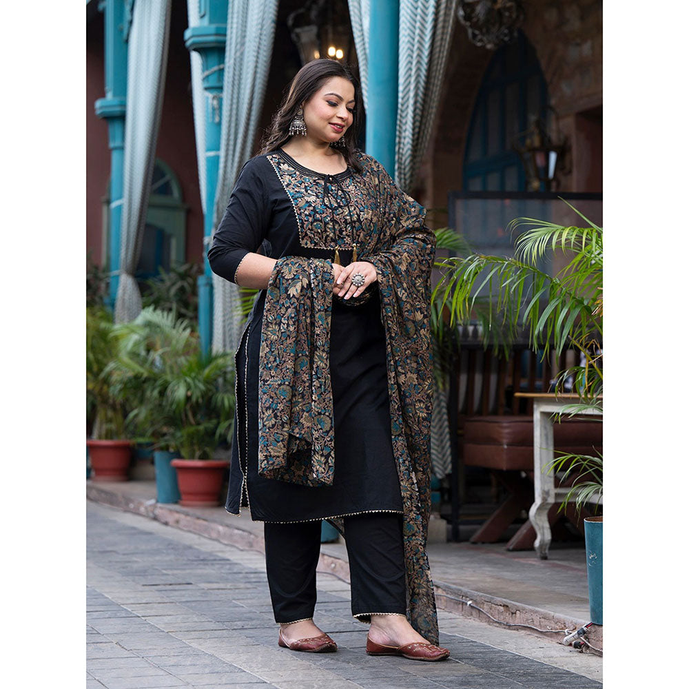 Women Black patch work Kurta with Palazzo & Dupatta