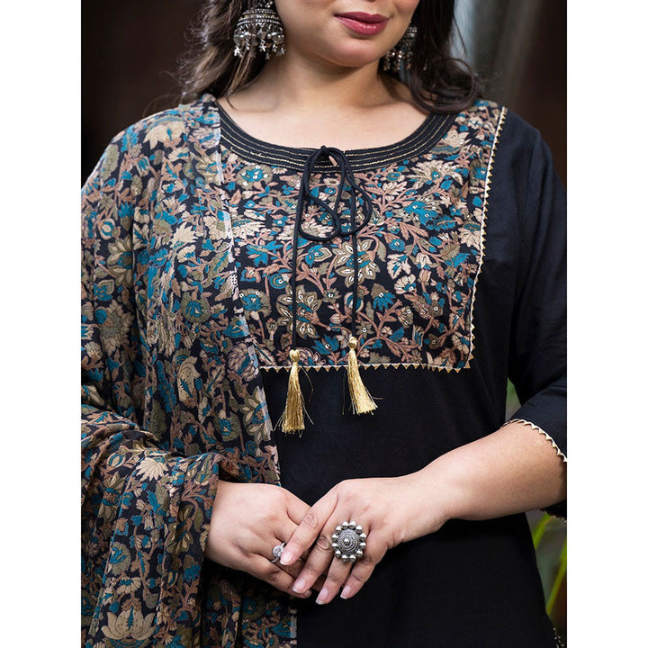 Women Black patch work Kurta with Palazzo & Dupatta