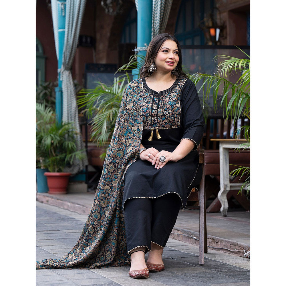 Women Black patch work Kurta with Palazzo & Dupatta