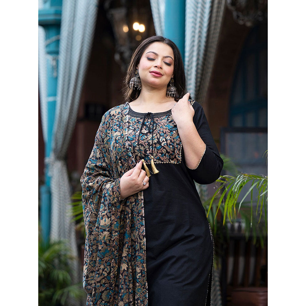 Women Black patch work Kurta with Palazzo & Dupatta