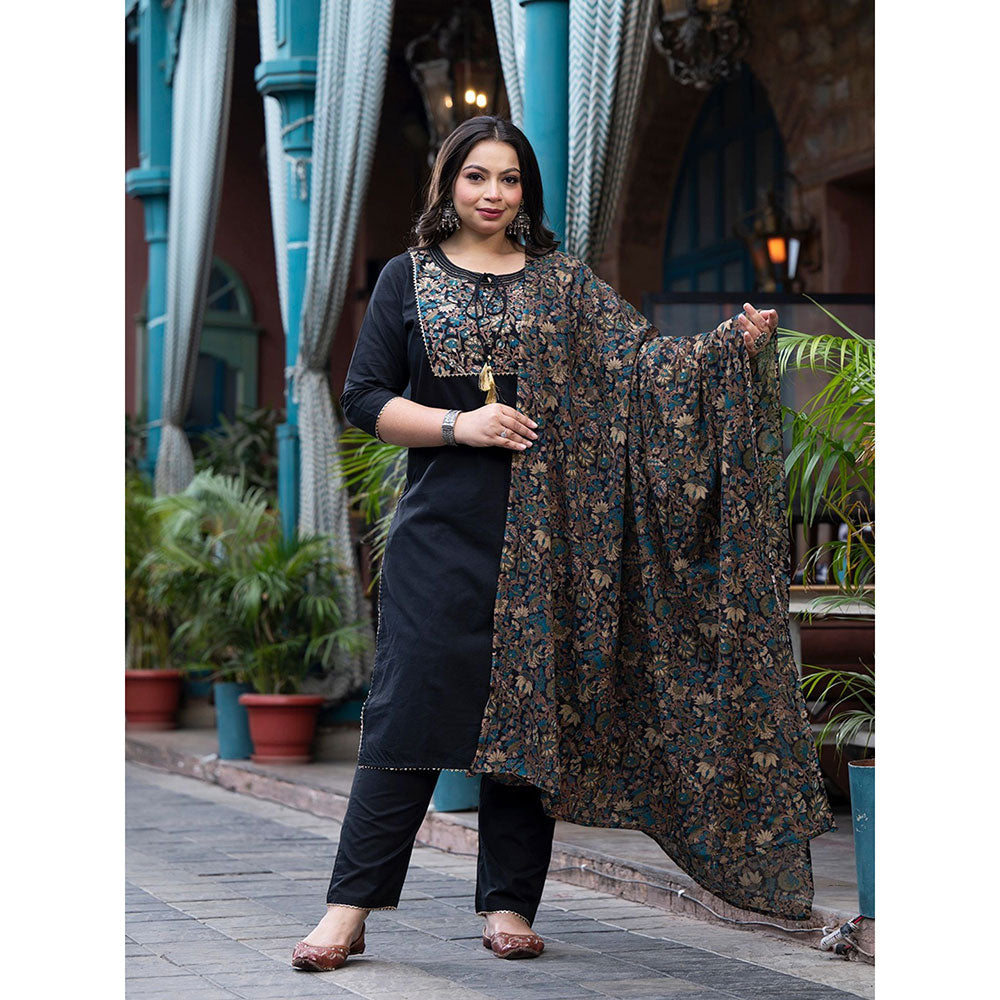 Women Black patch work Kurta with Palazzo & Dupatta