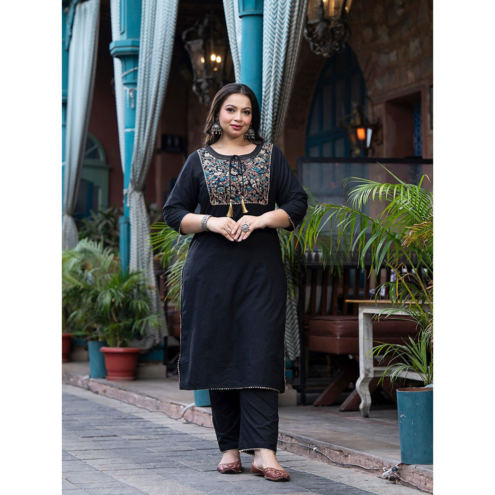 Women Black patch work Kurta with Palazzo & Dupatta