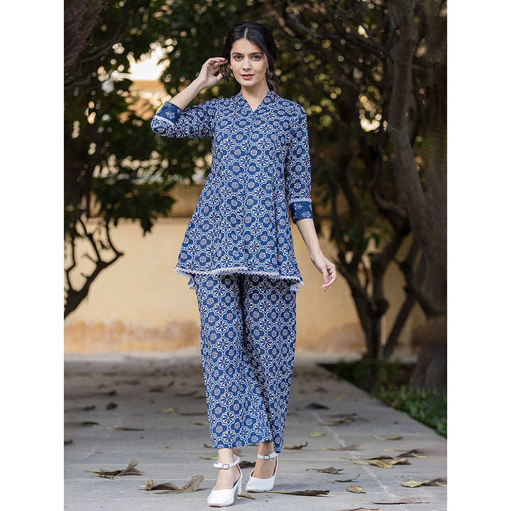 Yufta Blue cotton Printed Co-Ord (Set of 2)