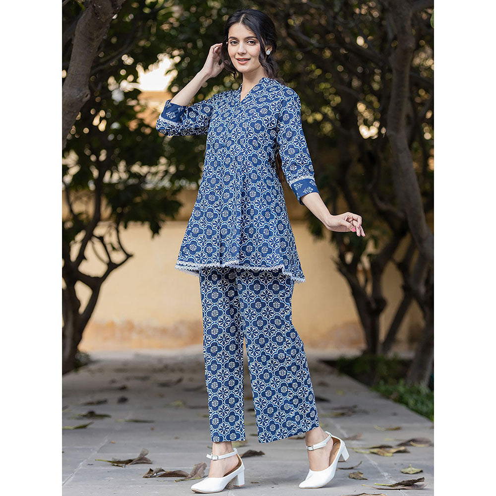 Yufta Blue cotton Printed Co-Ord (Set of 2)