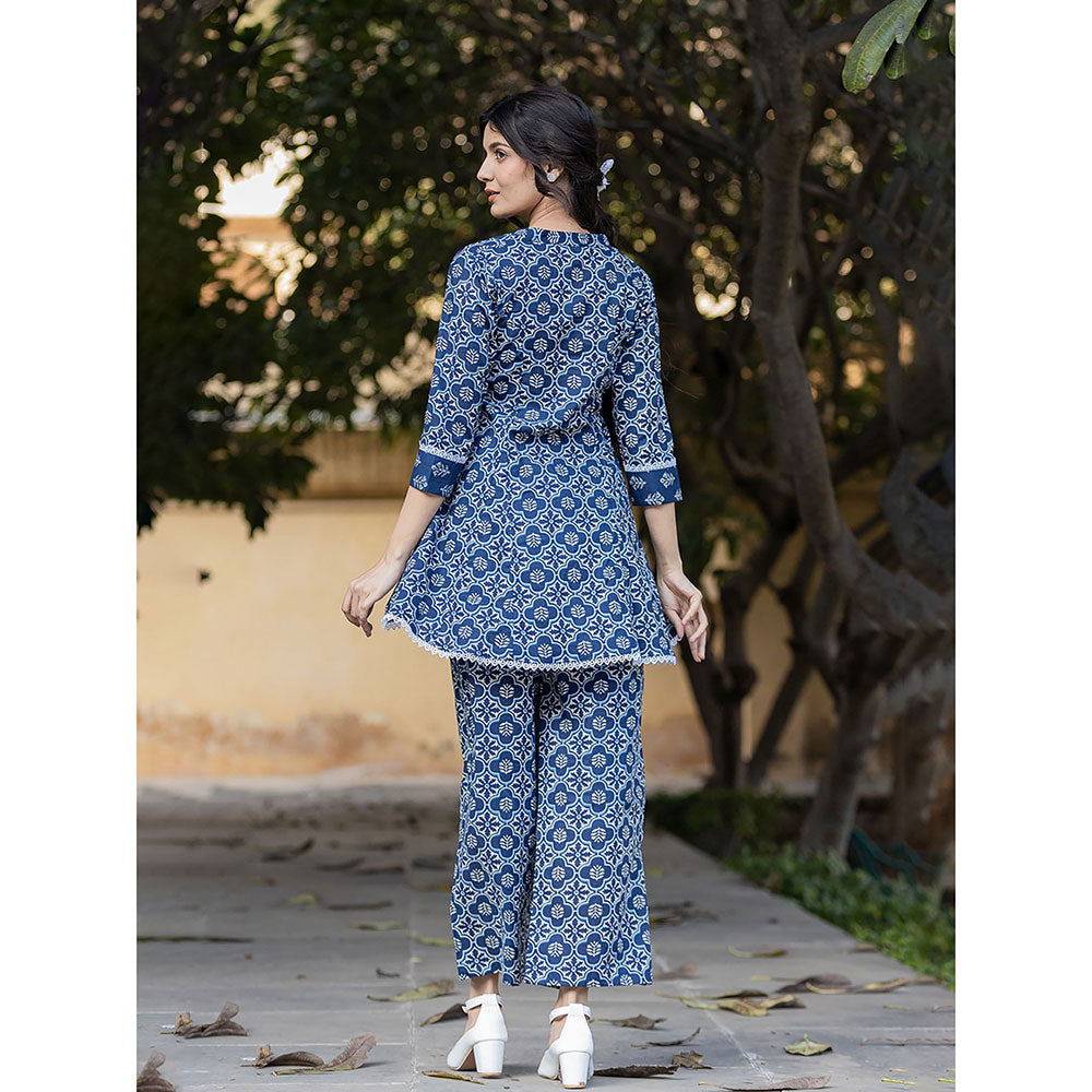 Yufta Blue cotton Printed Co-Ord (Set of 2)