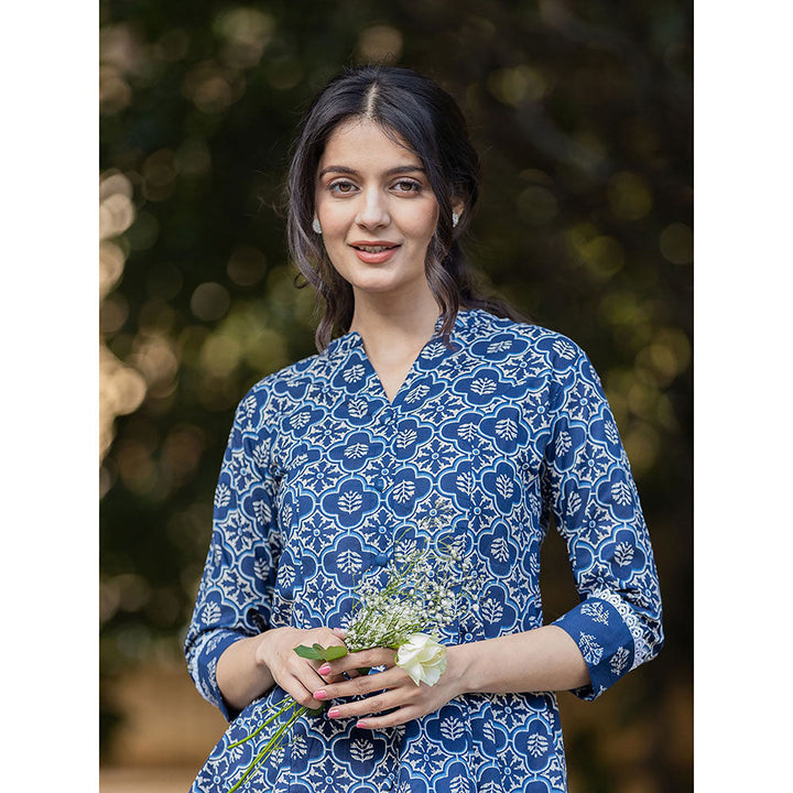 Yufta Blue cotton Printed Co-Ord (Set of 2)