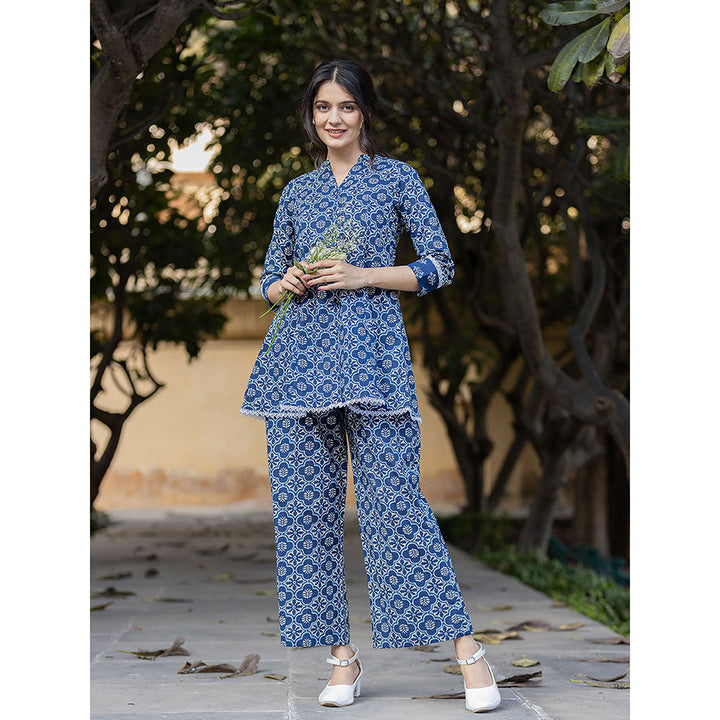 Yufta Blue cotton Printed Co-Ord (Set of 2)