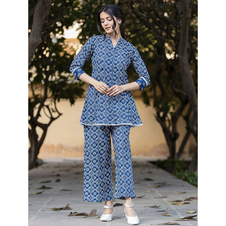 Yufta Blue cotton Printed Co-Ord (Set of 2)