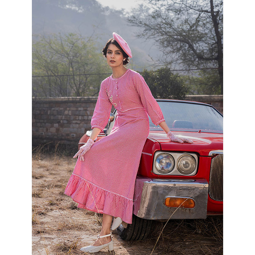 Yufta Pink Gingham Cotton Maxi Dress