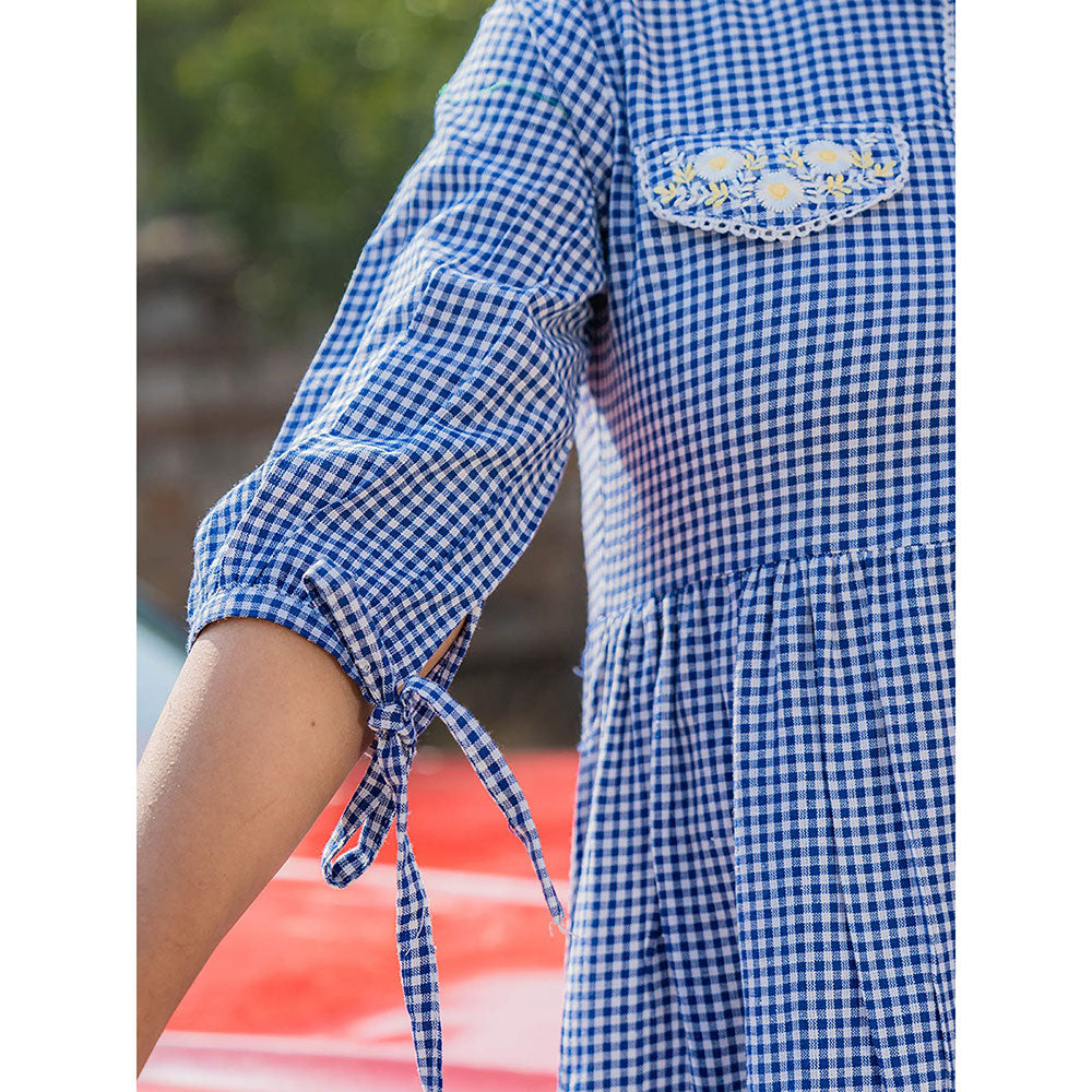 Yufta Blue Cotton Check Mini Dress