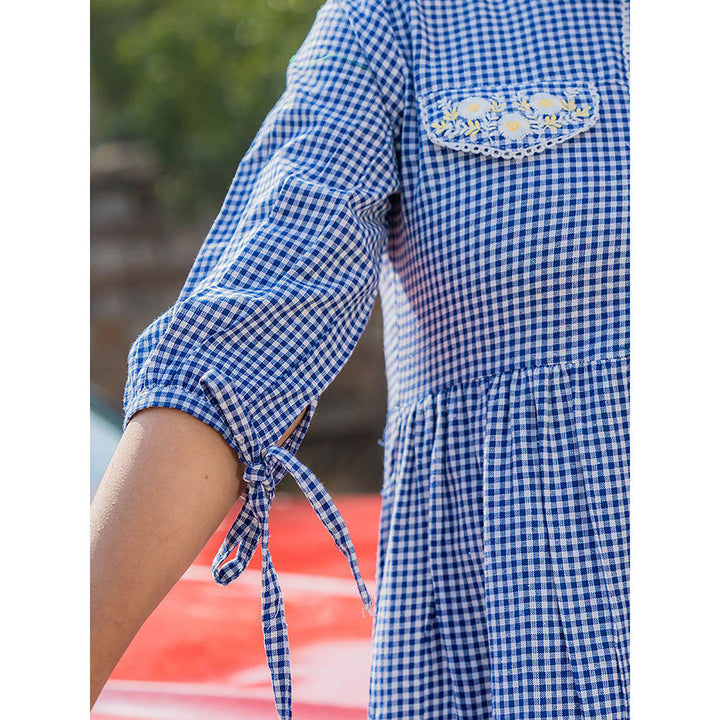 Yufta Blue Cotton Check Mini Dress