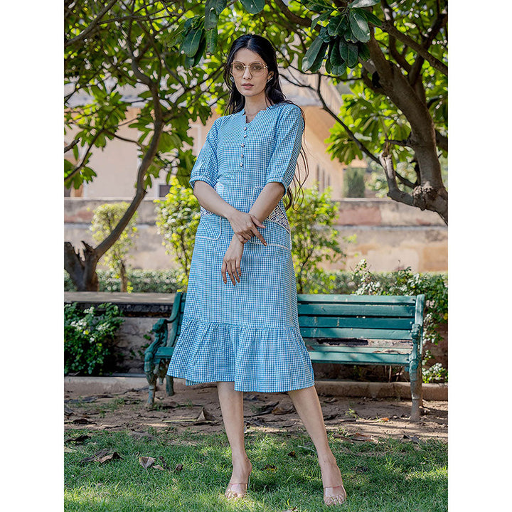 Yufta Sky Blue Check Tiered Dress