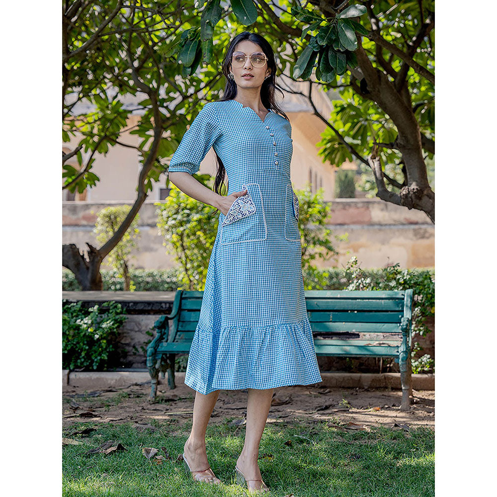 Yufta Sky Blue Check Tiered Dress