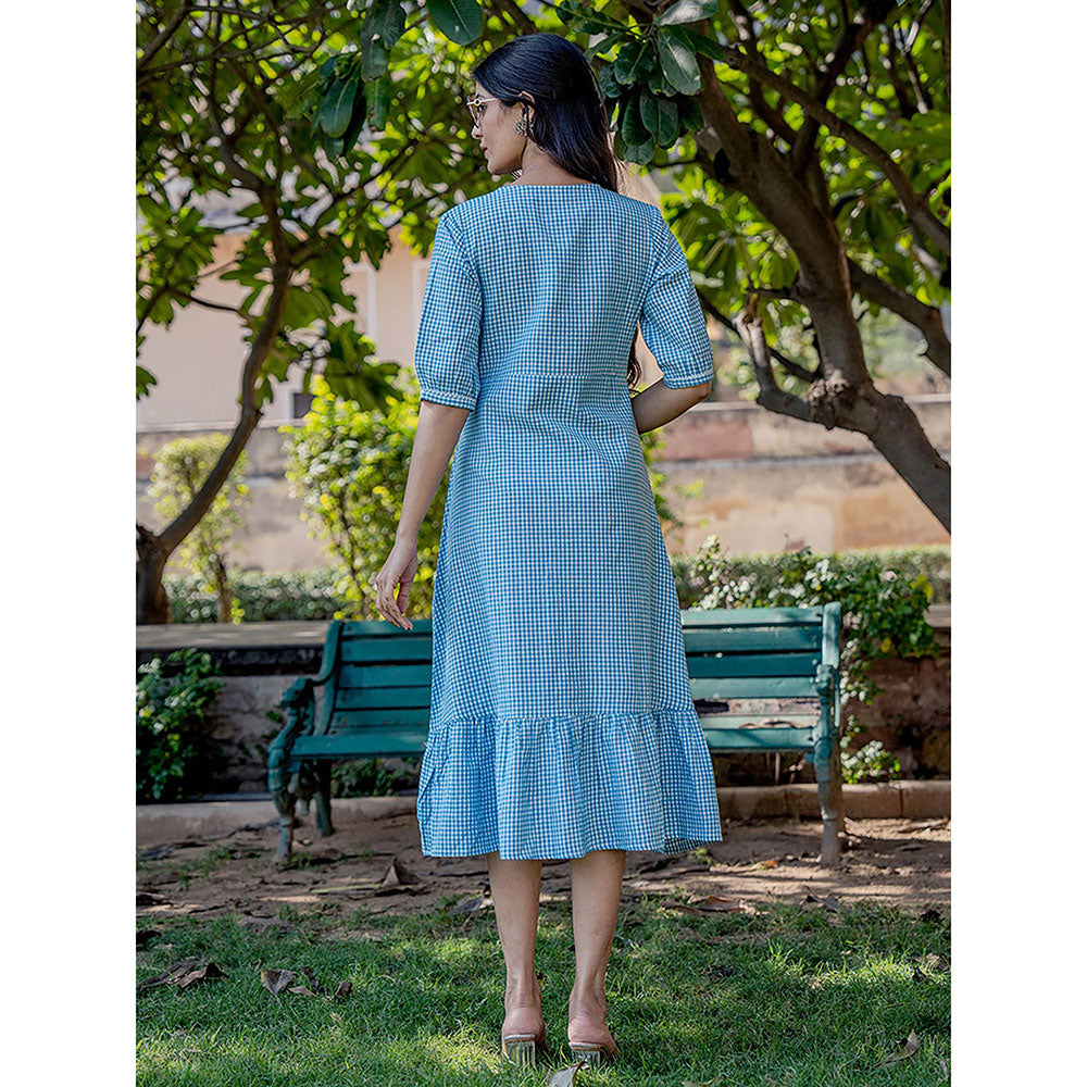 Yufta Sky Blue Check Tiered Dress