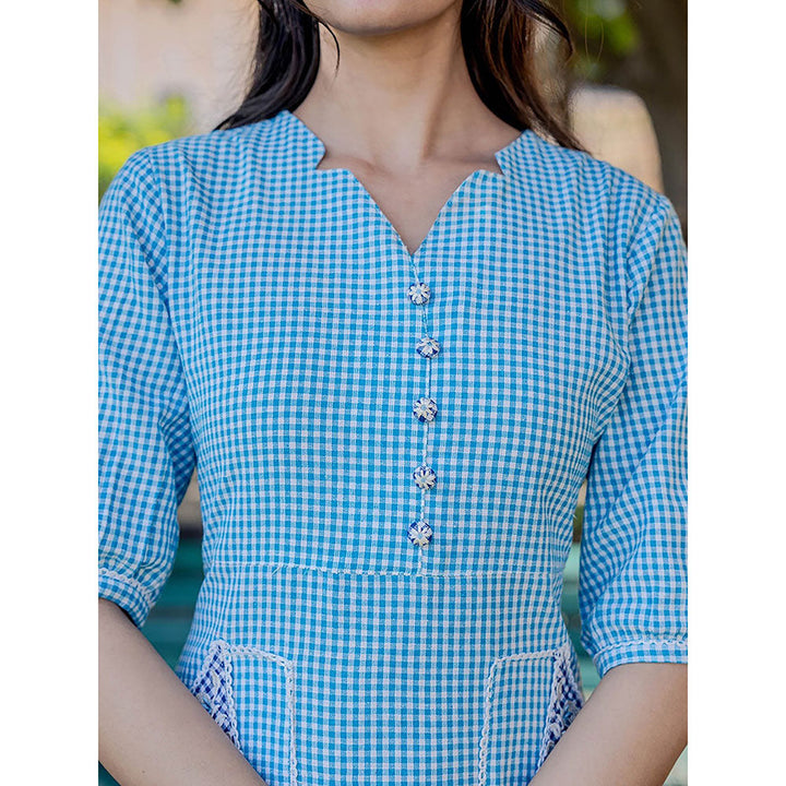 Yufta Sky Blue Check Tiered Dress