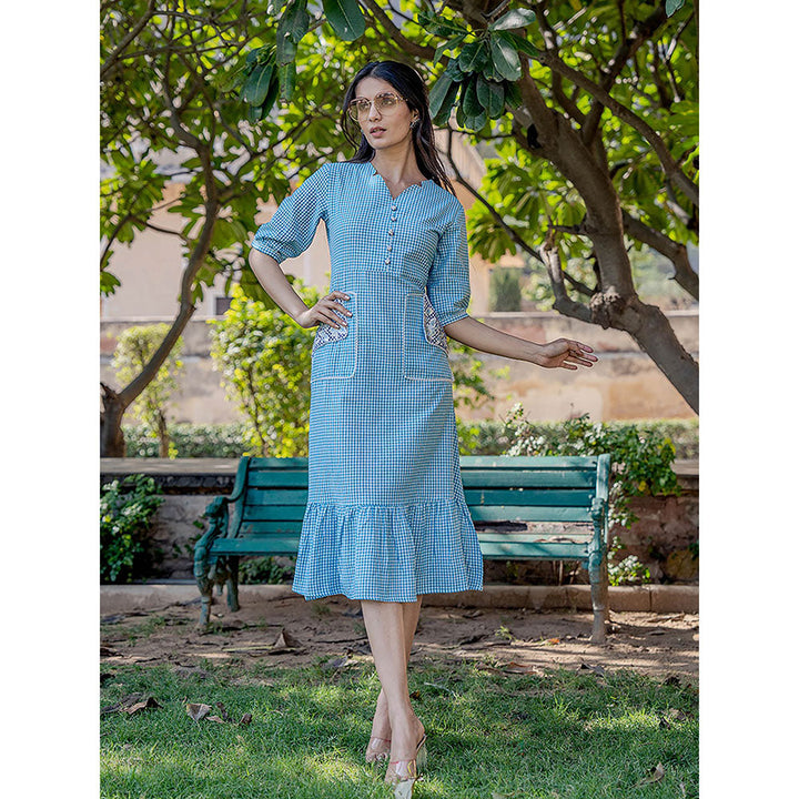 Yufta Sky Blue Check Tiered Dress