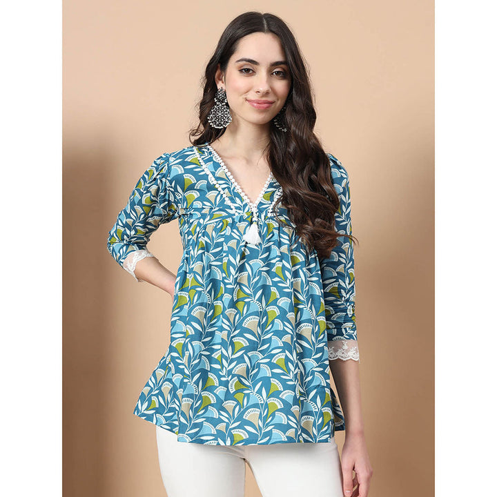 Yufta Blue Cotton Printed Top