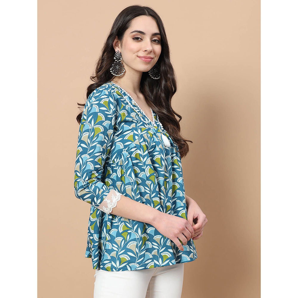 Yufta Blue Cotton Printed Top