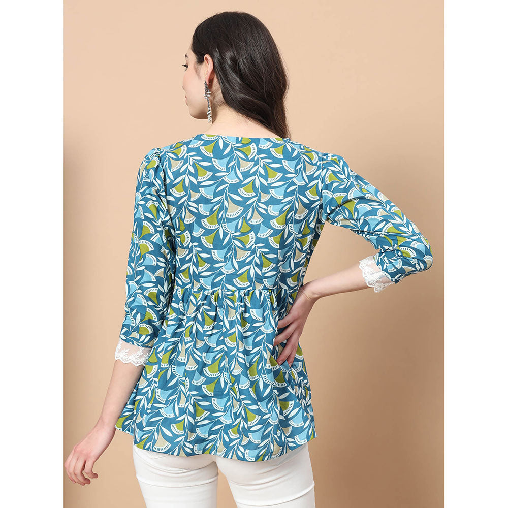 Yufta Blue Cotton Printed Top