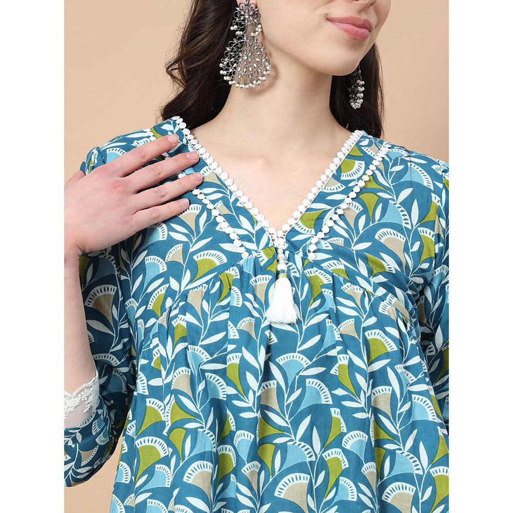 Yufta Blue Cotton Printed Top