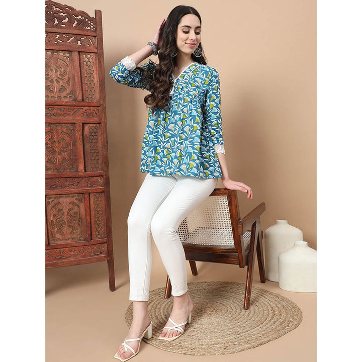 Yufta Blue Cotton Printed Top